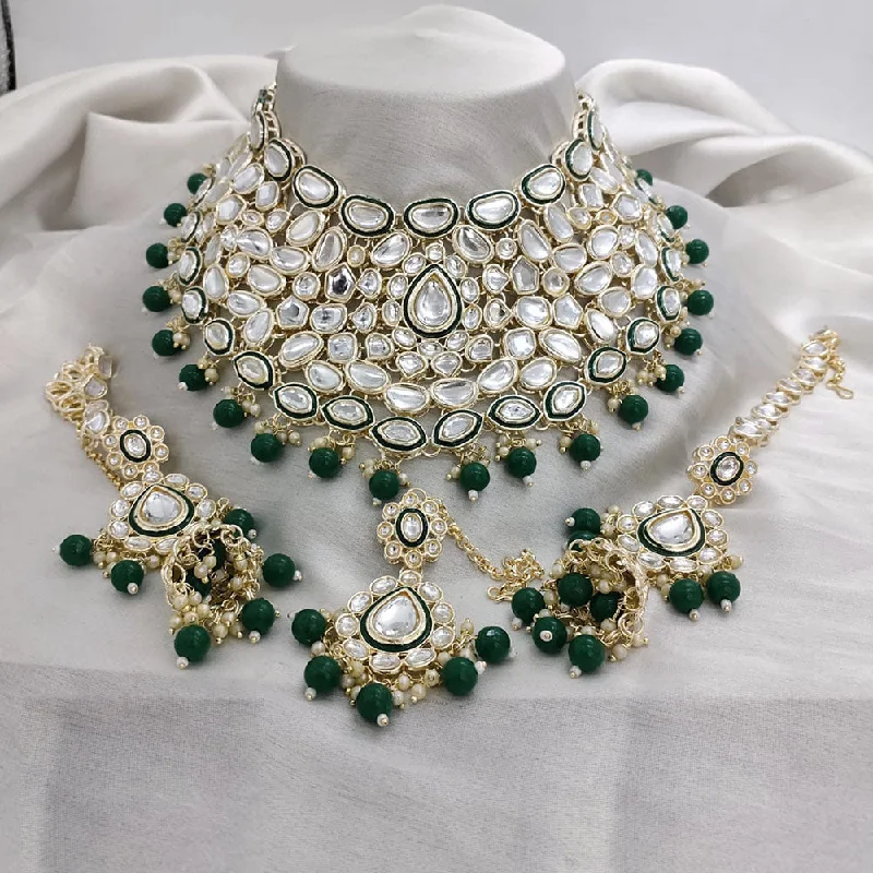 Unique Charm Necklace-Lucentarts Jewellery Gold Plated Kundan Stone Pearls And Meenakari Choker Necklace Set