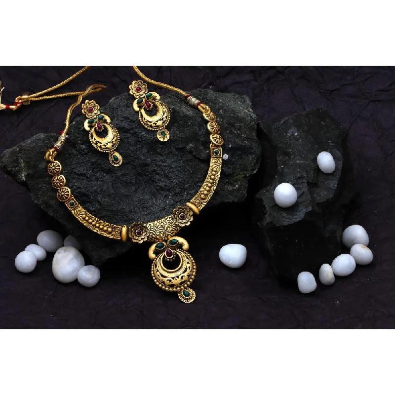 Personal Name Necklace-Darshana Jewels Gold Plated Pota Stone  Necklace Set