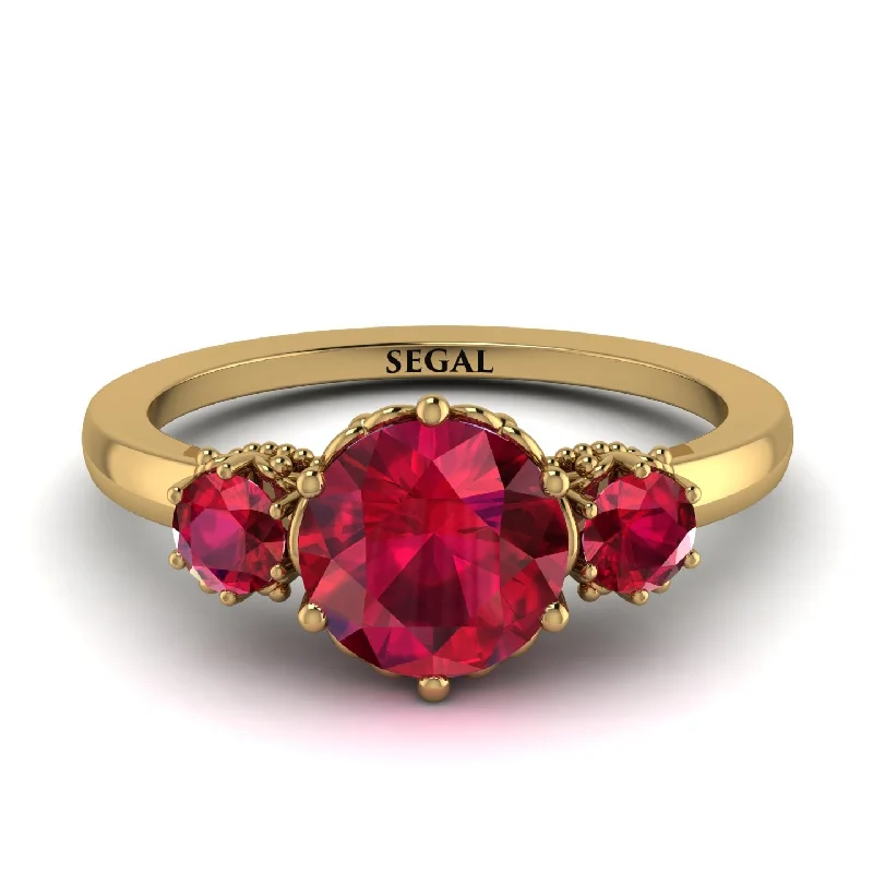 Vintage Gold Ring-Classic 3 Stone Ruby Engagement Ring - Sofia No. 55