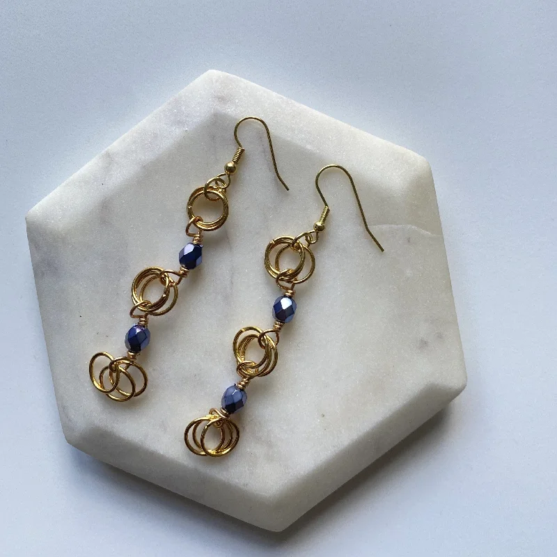 Vintage Beaded Earrings-The Kiere Earrings in Dark Blue