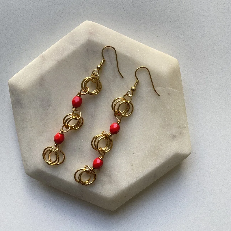 Earrings with Natural Stones-The Kiere Earrings in Opaque Red