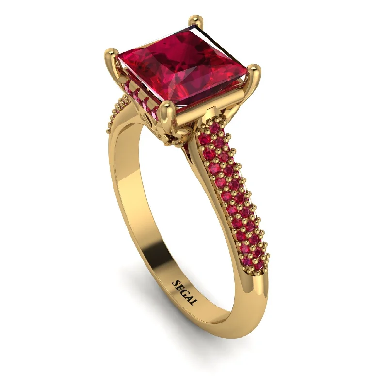 Custom Diamond Wedding Ring-Luxury Pave Princess Cut Ruby Engagement Ring With Hidden Stone - Sabrina No. 55