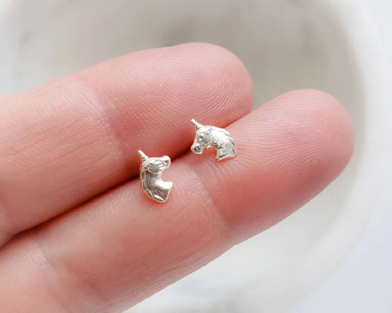 Petite Gold Earrings-Tiny Unicorn Stud Earrings