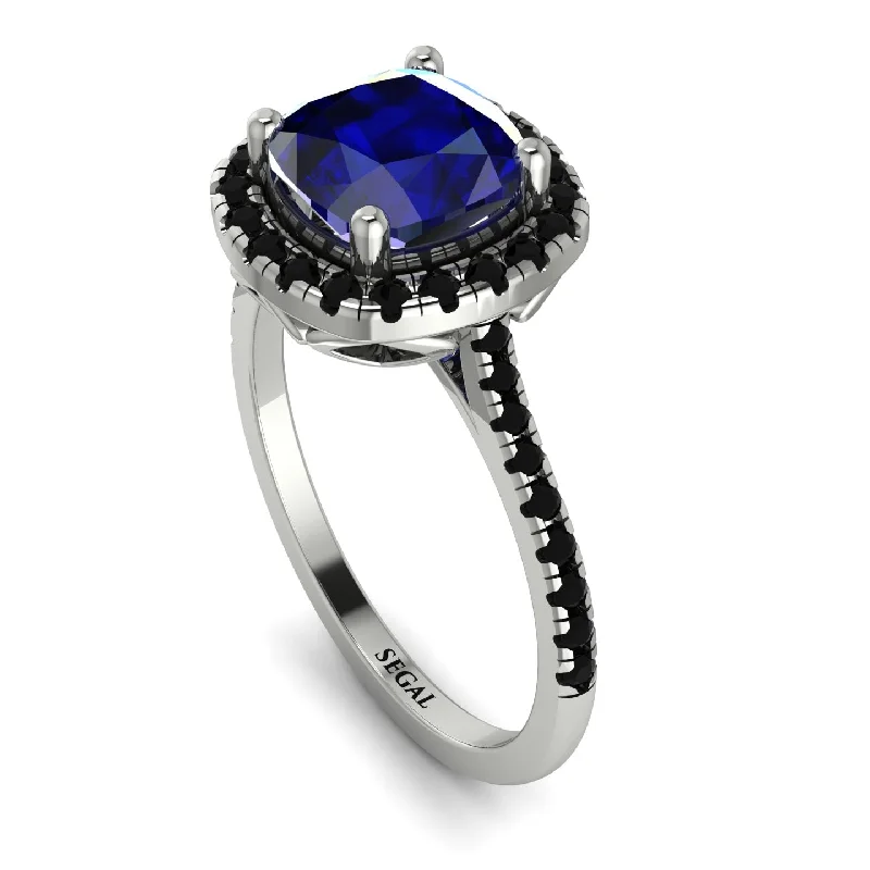 Classic Gold Ring-Gorgeous Cushion Cut Sapphire Pave Engagement Ring With Hidden Stone - Kira No. 45