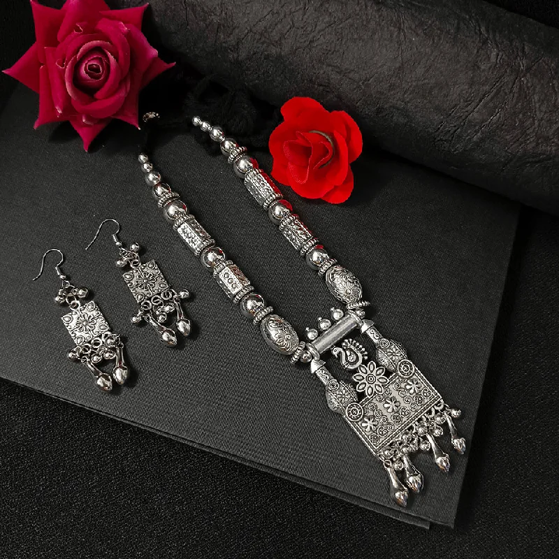 Personalized Name Plate Necklace-Darshana Jewels Oxidised Plated Long Necklace Set