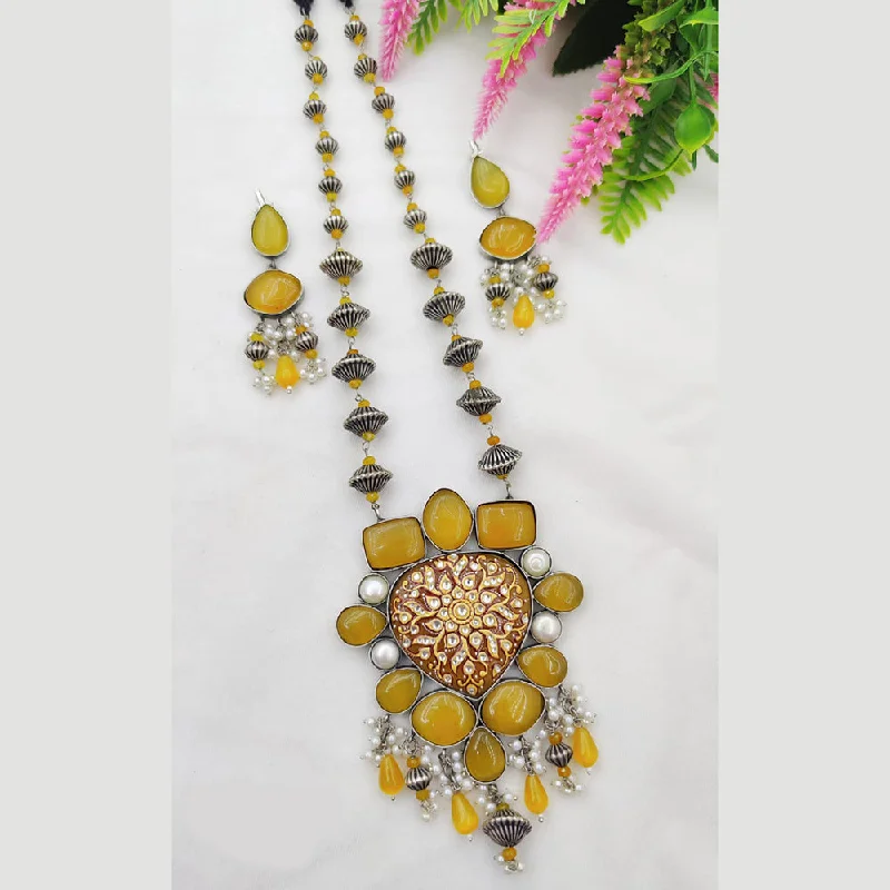 Long Gold Necklace-Fancyla Oxidised Plated Beads Necklace Set