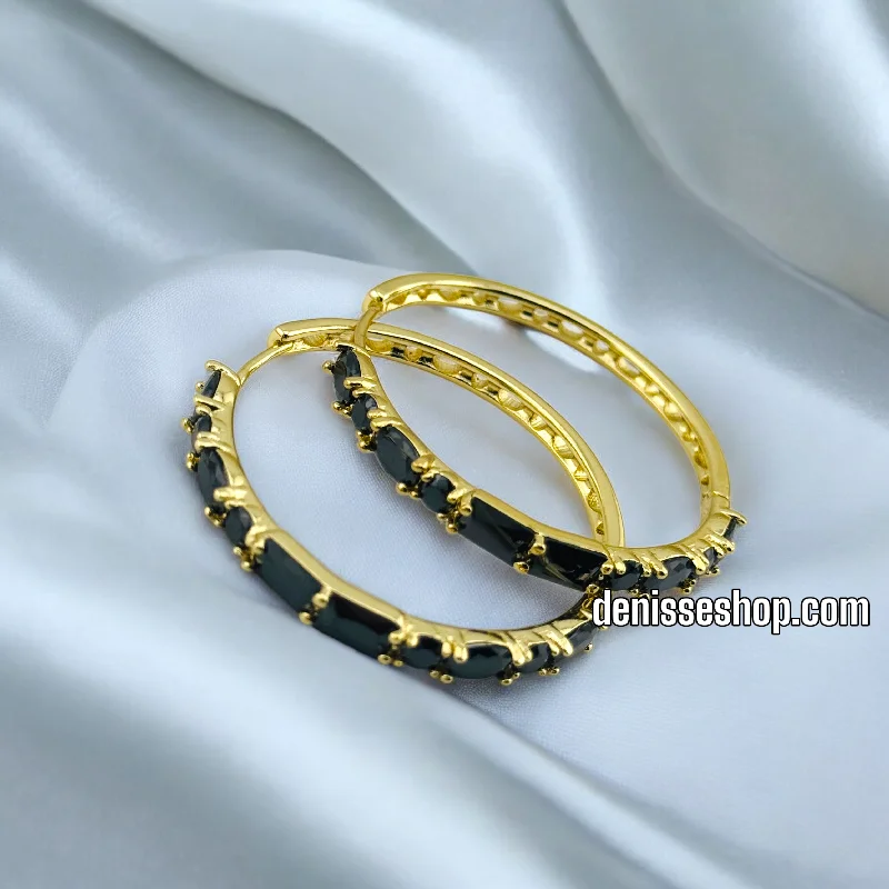 Small Gold Earrings-14K BLACK HOOP EARRINGS HP584